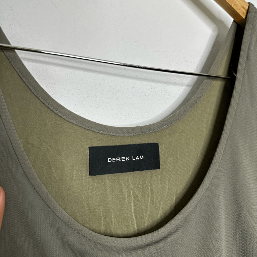 DEREK LAM cap sleeve ruched a line dress green knee length italy womens US 10 - Picture 4 of 7